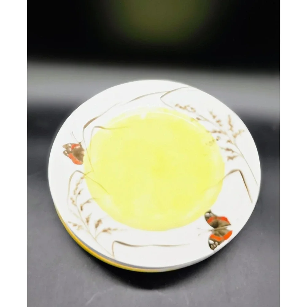 Set/3 Hand Painted Vintage Decorative Cabinet Plate Butterfly Cattail 7.5